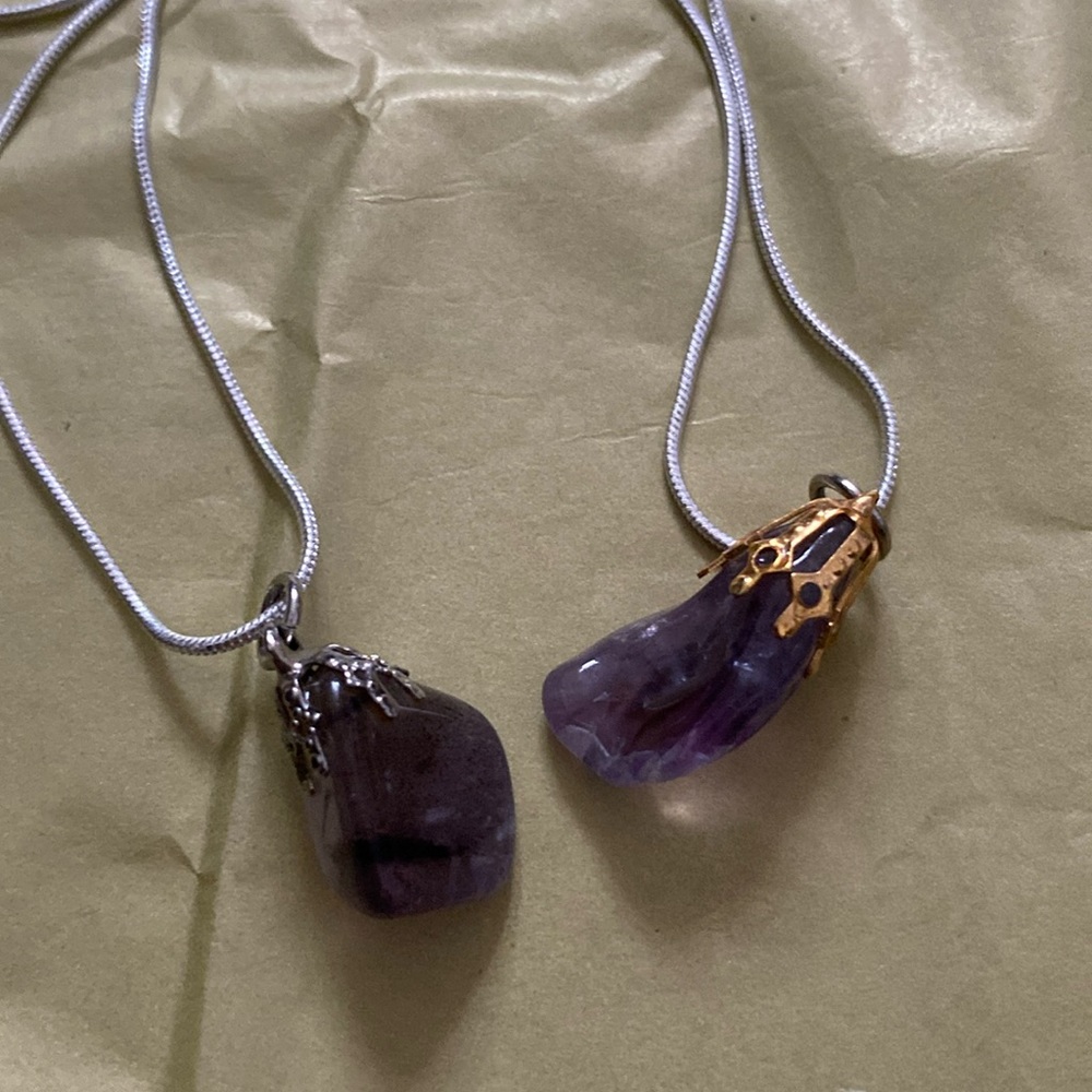 Lot of two amethyst silver necklaces boho witch necklaces